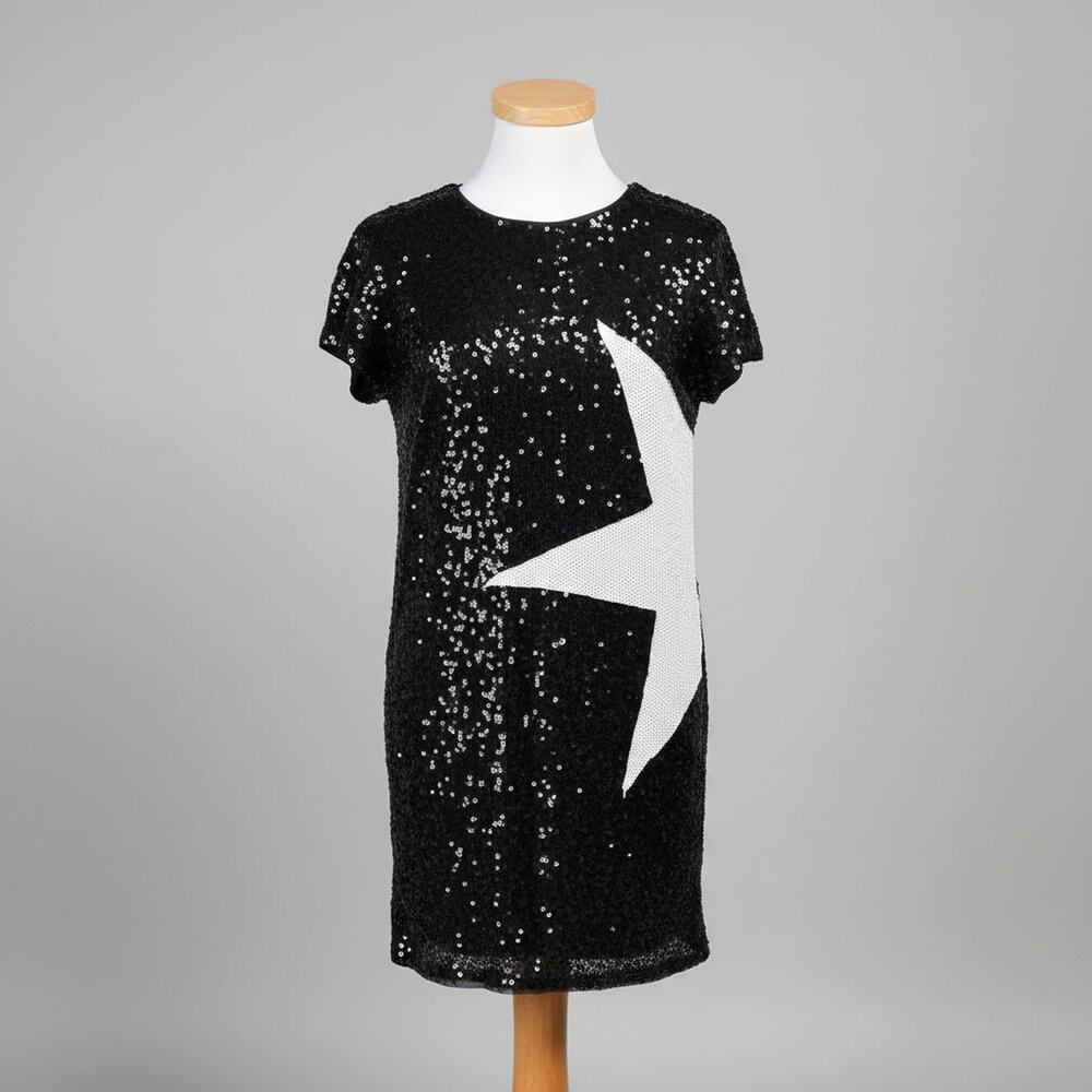 Aidan black and white star sequin cocktail dress, size M, NEW WITH TAGS!